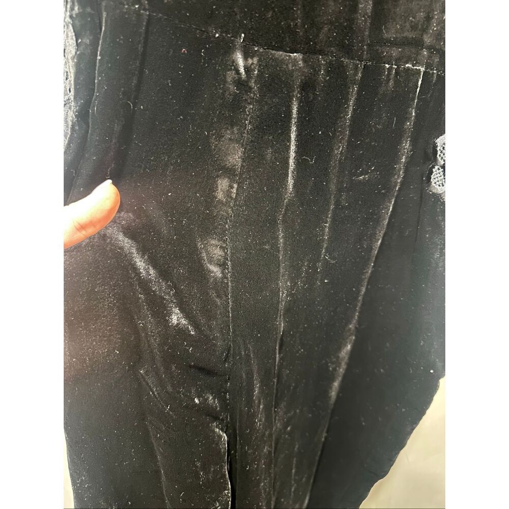 Sandro Paris Emilia Black Velvet Jumpsuit Lace Embroidered Straight Leg Sleevele - Picture 5 of 11